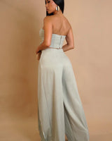 Rose Fringe Cut-Out Pant Set - Sage close up of matching top design and fabric detail