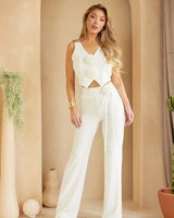 Women's White pant set matching style back view