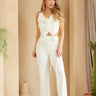 Rosette Charm Pant Set - White front view showing complete two piece pant set