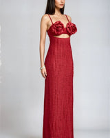 Rosette Embrace Maxi Dress – Burgundy - Palazzo Couture Online