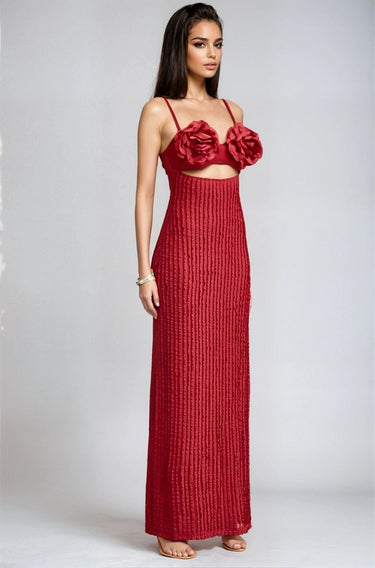Rosette Embrace Maxi Dress – Burgundy - Palazzo Couture Online