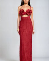 Rosette Embrace Maxi Dress – Burgundy - Palazzo Couture Online