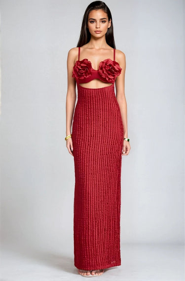 Rosette Embrace Maxi Dress – Burgundy - Palazzo Couture Online