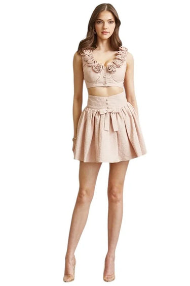 Rosette Romance Skirt Set (Pink) front view showing complete two piece skirt set