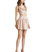 Rosette Romance Skirt Set (Pink) close up of matching top design and fabric