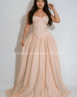 Royal Elegance Corset Maxi Dress Almond Milk - Palazzo Couture Online