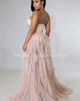 Royal Queen Nude Maxi Dress with Corset Lace Detail close up detail of corset design and fabric