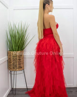 Women's Red maxi dress tulle style back view