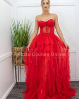 Royal Queen Red Maxi Dress – Elegant Lace & Tulle Gown close up detail of tulle design and fabric