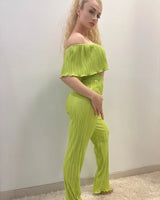 Summer Breeze Green Pant Set – Pleated Off-Shoulder Two-Piece - view 2
