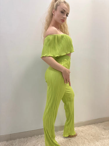 Summer Breeze Green Pant Set – Pleated Off-Shoulder Two-Piece - view 2