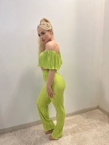 Summer Breeze Green Pant Set – Pleated Off-Shoulder Two-Piece - view 4