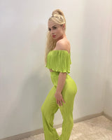 Summer Breeze Green Pant Set – Pleated Off-Shoulder Two-Piece - view 5