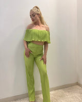 Summer Breeze Green Pant Set – Pleated Off-Shoulder Two-Piece - view 6