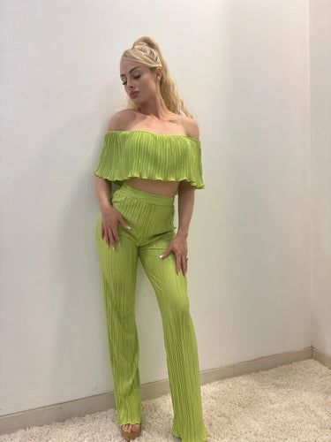 Summer Breeze Green Pant Set – Pleated Off-Shoulder Two-Piece - view 6