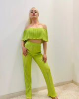 Summer Breeze Green Pant Set – Pleated Off-Shoulder Two-Piece - view 7