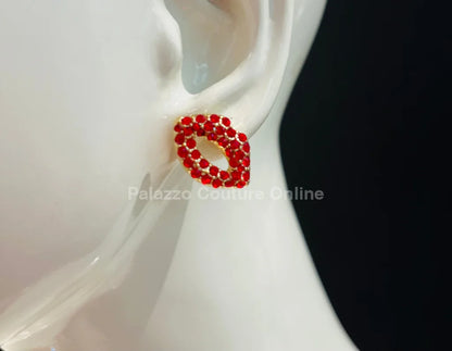 Ruby Pout Sparkle Stud Earrings (Red)