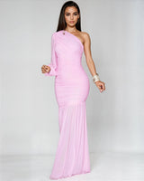Ruched Chiffon Maxi Dress - Baby Pink - Palazzo Couture Online
