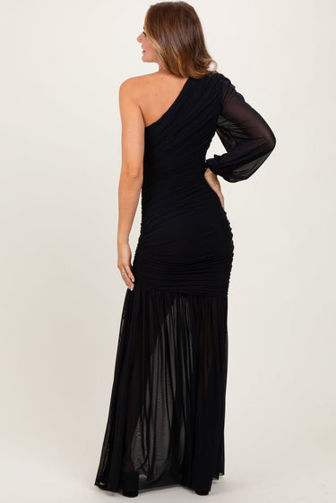 Ruched Chiffon Maxi Dress - Black - Palazzo Couture Online