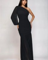 Women's Black maxi dress chiffon style back view