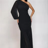 Ruched Chiffon Maxi Dress -  Black front view showing full-length maxi silhouette