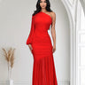 Ruched Chiffon Maxi Dress - Red - Palazzo Couture Online