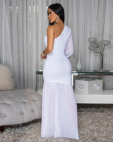 Ruched Chiffon Maxi Dress - White - Palazzo Couture Online