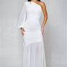 Ruched Chiffon Maxi Dress - White - Palazzo Couture Online
