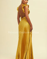 Ruffle Pleated Maxi Dress (Gold) - Palazzo Couture Online
