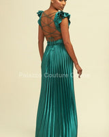 Ruffle Pleated Maxi Dress (Hunter Green) - Palazzo Couture Online