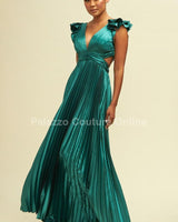 Ruffle Pleated Maxi Dress (Hunter Green) - Palazzo Couture Online