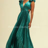 Ruffle Pleated Maxi Dress (Hunter Green) front view showing full-length maxi silhouette