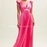 Ruffle Pleated Maxi Dress (Neon Pink) - Palazzo Couture Online