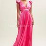 Ruffle Pleated Maxi Dress – Neon Pink Pleated Dress front view showing full-length maxi silhouette