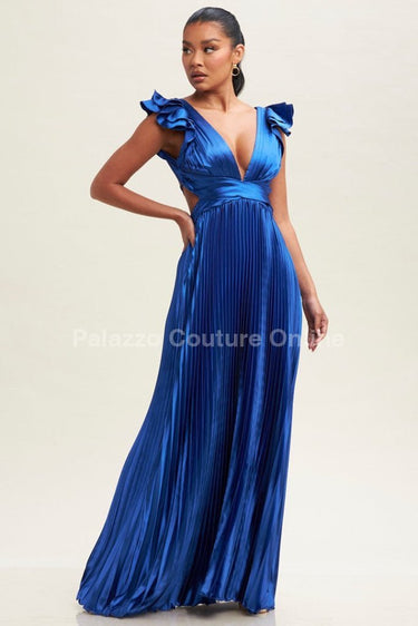 Ruffle Pleated Maxi Dress (Royal Blue) - Palazzo Couture Online
