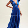 Ruffle Pleated Maxi Dress (Royal Blue) front view showing full-length maxi silhouette