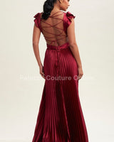Ruffle Pleated Maxi Dress (wine) - Palazzo Couture Online