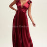 Ruffle Pleated Maxi Dress (wine) - Palazzo Couture Online