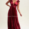 Ruffle Pleated Maxi Dress (wine) front view showing full-length maxi silhouette