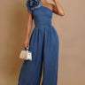 Ruffle Royalty One - Shoulder Denim Jumpsuit - Blue - Palazzo Couture Online