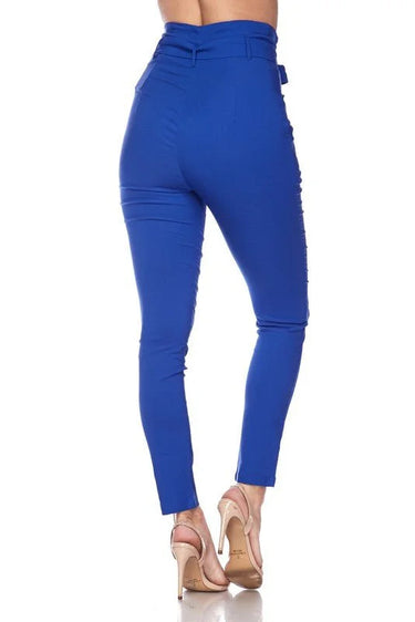 Rylee Royal Blue Pants – High Waist Tie Belt Skinny Fit - view 2