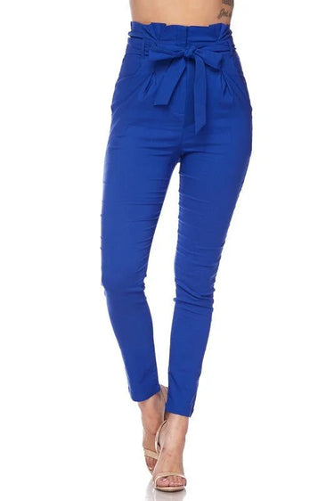 Rylee Royal Blue Pants – High Waist Tie Belt Skinny Fit - view 4