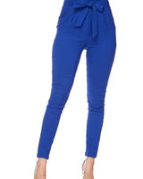 Rylee Royal Blue Pants – High Waist Tie Belt Skinny Fit - front view