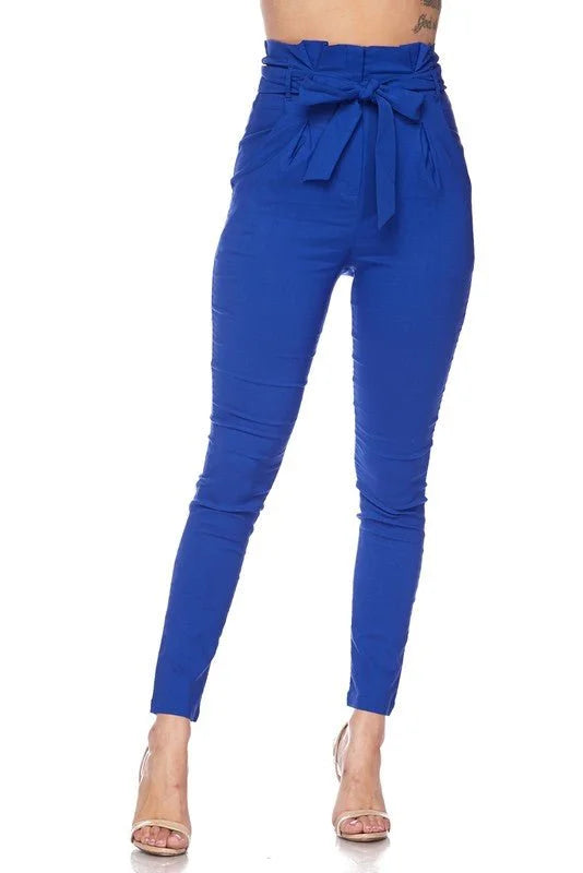 Rylee Royal Blue Pants – High Waist Tie Belt Skinny Fit – Palazzo
