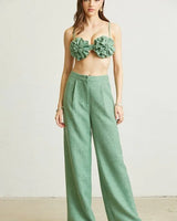 Sahara Flowers Pant Set - Sage Green front view showing complete two piece pant set