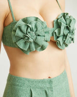 Sahara Flowers Pant Set - Sage Green side view showing pants silhouette and fit