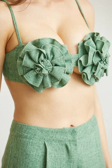 Sahara Flowers Pant Set - Sage Green side view showing pants silhouette and fit