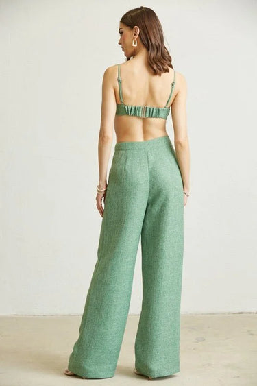 Elegant Sage Green matching two piece pant set styled for going out