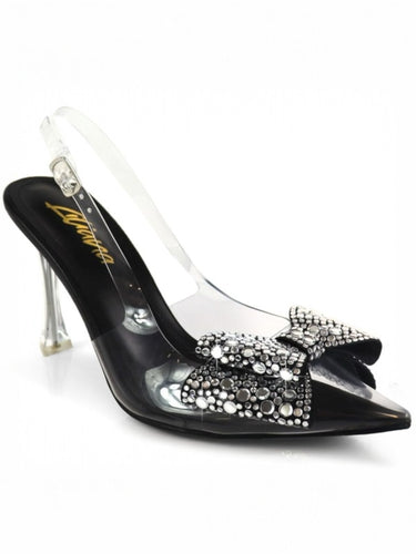 Sakina Crystal Bow Heels Black - Palazzo Couture Online