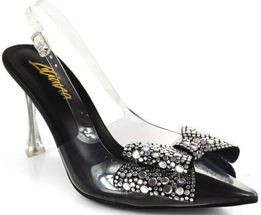 Sakina Crystal Bow Heels Black - trendy women's heels for every occasion